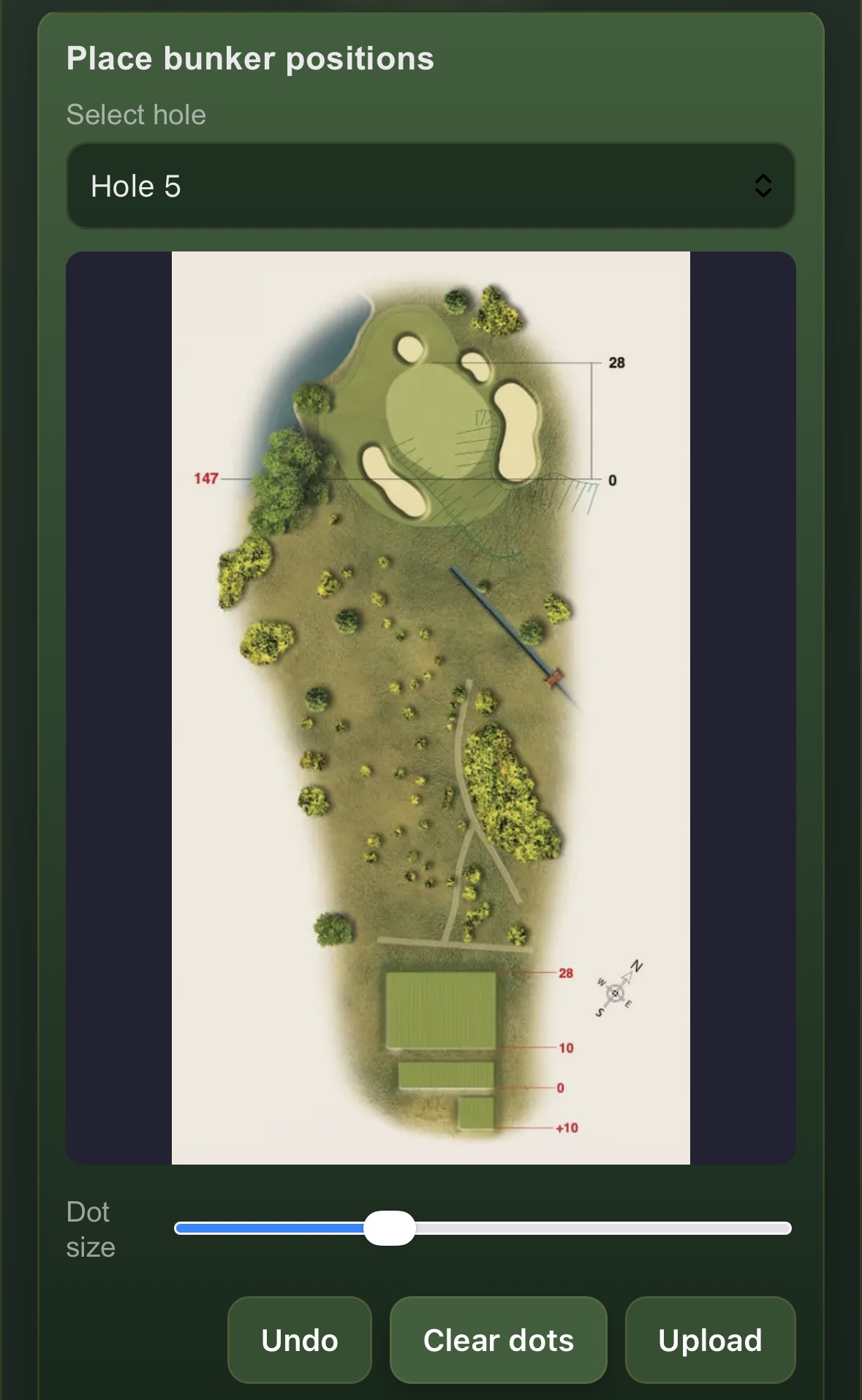Bunker settings for choosing a hole map and placing dots