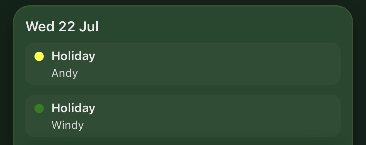 Calendar details showing two holidays on one day