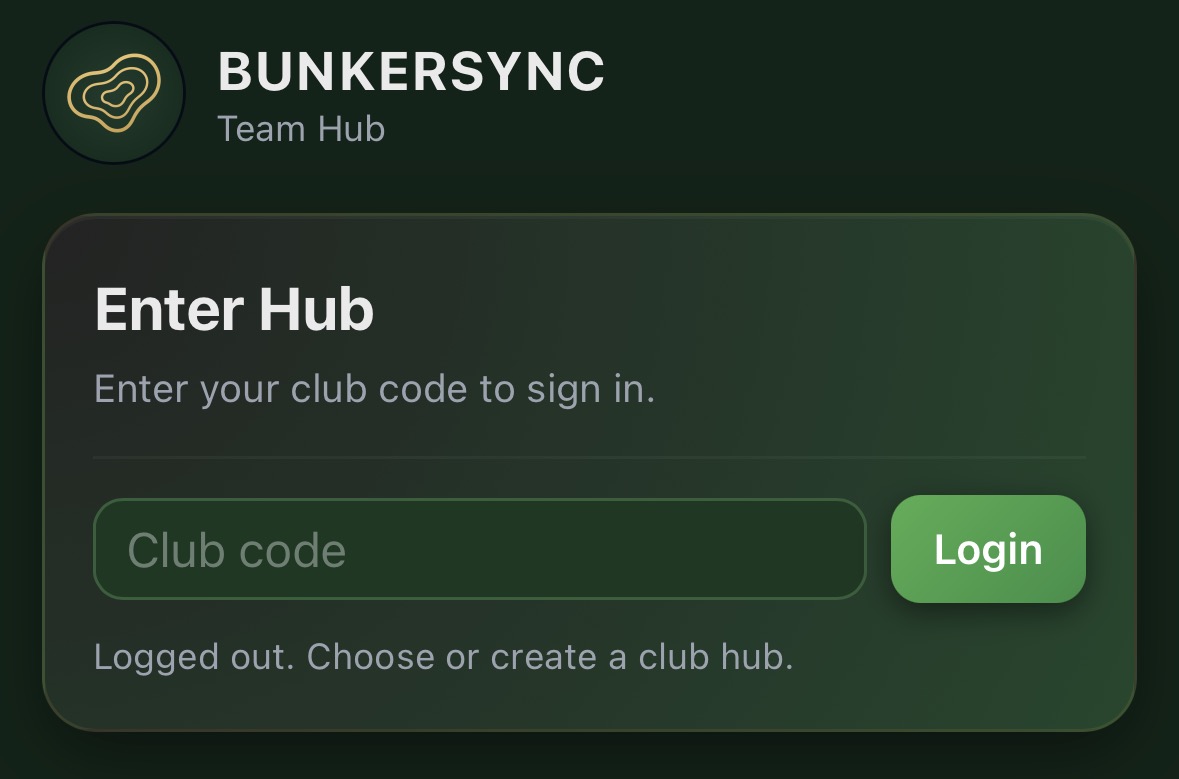 BunkerSync Team Hub login screen